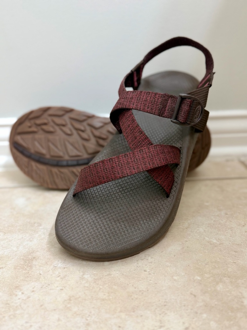 Chaco Strapped Sandal in Burgundy and Brown